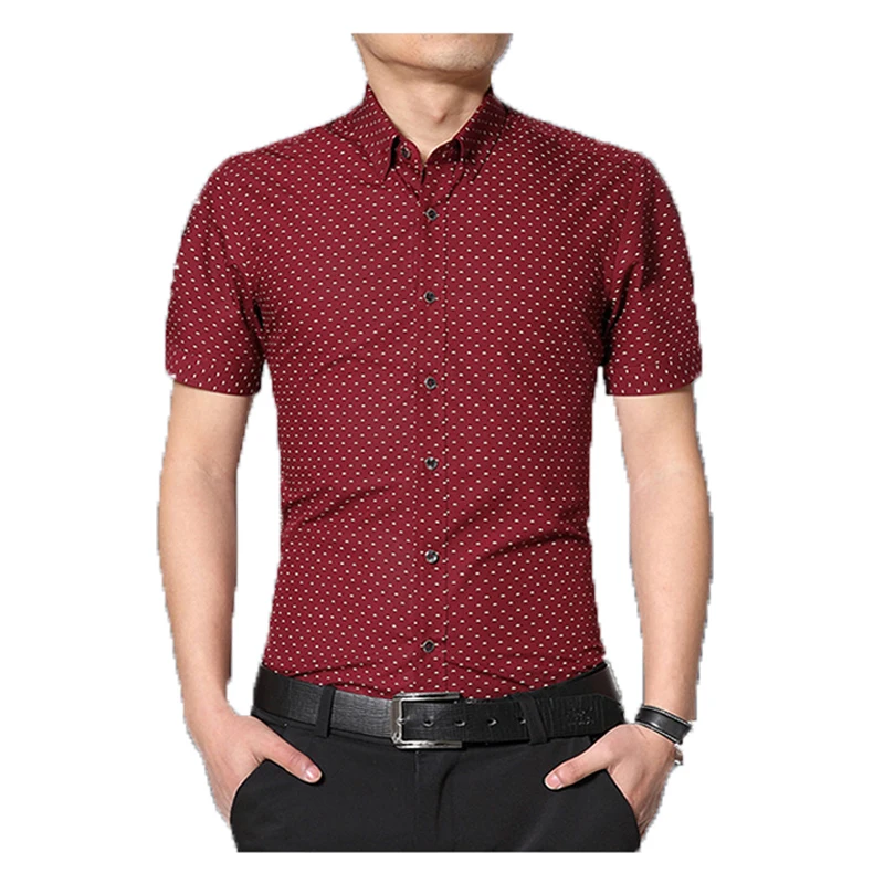 2016 new fashion polka dot shirts men shirt Short Sleeve red man's ...