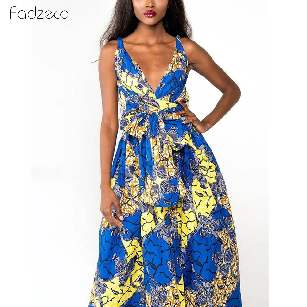 Fadzeco Summer African Dresses for Women New Fashion Robe Dashiki Dress Ethnic Print Backless Sexy African Dress