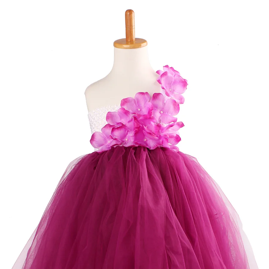 Girls Plum Flowers Wedding Tutu Dress with headband Children Summer Handmade Tulle Costume (6)