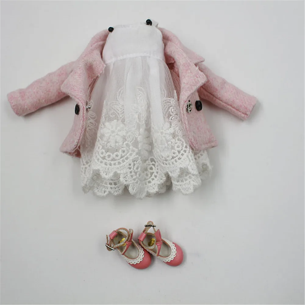 

Doll Clothes For 1/6 Blyth licca Azone ICY doll 2 Pieces Lace Dress Pink Coat