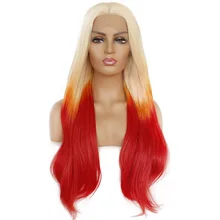 Длинные Синтетические волосы на кружеве Волнистые парик 613 блонд/желтый Омбре красный 3 тона цвет Жаростойкие парики для женщин