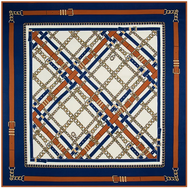 

130*130cm New fashion women large twill silk square scarf chain and belt print designer scarves high quality lady shawl hijab