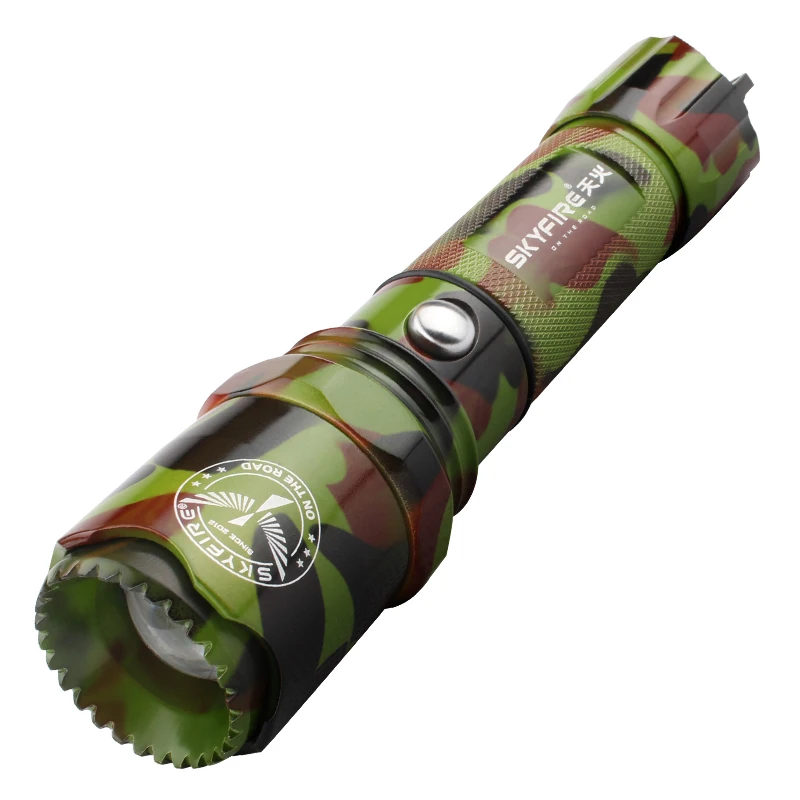

SKYFIRE Self Defense Tactical LED Flashlight with Zoomable Attack Head and Bike Mount Fashion Camouflage Color 18650 Battery