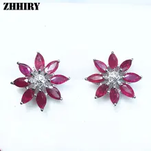 Zhhiry натуральный рубин серьги реальных драгоценного камня Серьги Твердые стерлингового серебра 925 Для женщин драгоценного камень