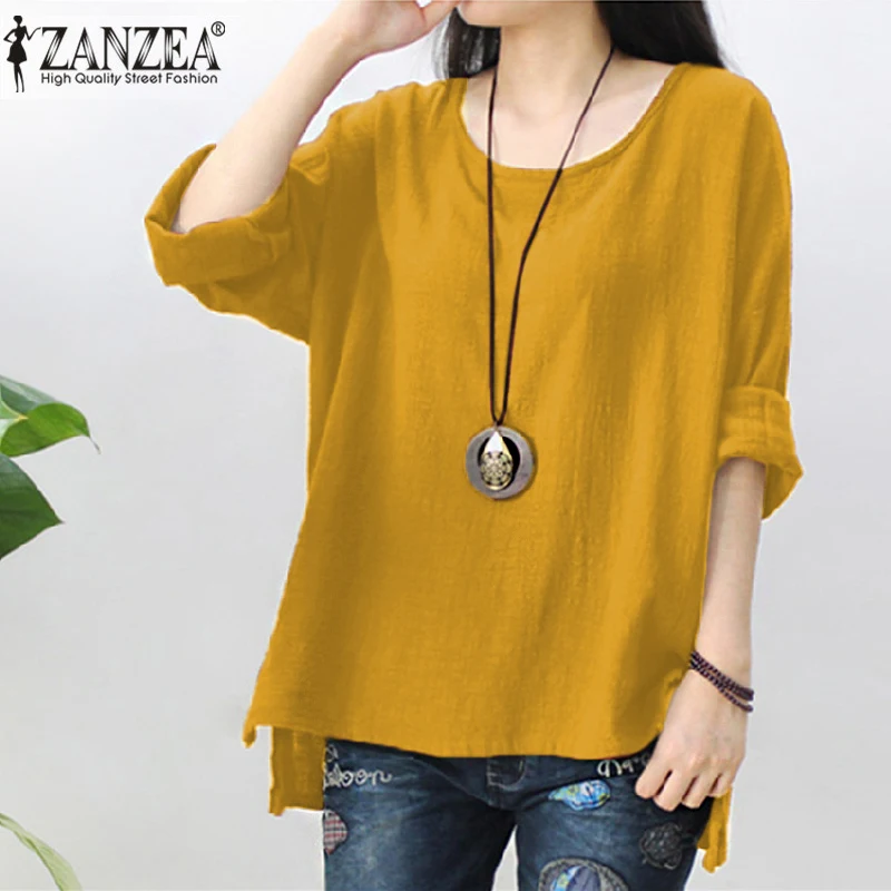Cut Price Blouse Women Solid-Shirt ZANZEA Robe Ol-Tops Work Blusas Long-Sleeve Loose Cotton Linen Ylp0OLR0