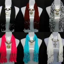 Смешанных дизайн кулон шарфы женская мода neckcace шаль ployester шарф смешанные цвета 30 шт