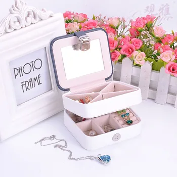 

Travel Portable Jewelry Organizer Boxes Leather Simple Compact Jewelry Box Multi-grid Jewellery Earrings Jewellery Storage Box