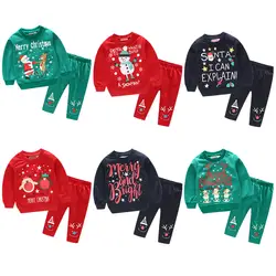 Новые детские Санта Клаус комплекты пуловер для мальчиков и девочек осень-зима Рождественская одежда с длинными рукавами с персонажами из