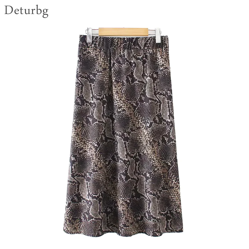 

Women Vintage Snake Print Midi Skirt Ladies Streetwear Elastic High Waist Skirts Saias faldas mujer moda 2019 Spring New SK269