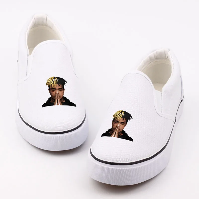 

Streetwear Hip Hop Style Xxxtentacion Printed Canvas Shoes Graffiti Rock Star Casual Flat Loafers Men Slip On Schoenen Mannen