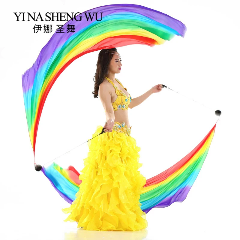 Belly Dance Silk Accessories Dance Props Dance Belly Accessories Belly Dance Ball Poi 1 Set=2Pcs Silk Veils+2Pcs Poi Chains2Pcs