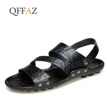 QFFAZ/мужские сандалии; летние мужские шлепанцы; кожаная обувь; пляжные Повседневные Дышащие домашние тапочки; Мужская обувь; шлепанцы; Zapatos; размер 48