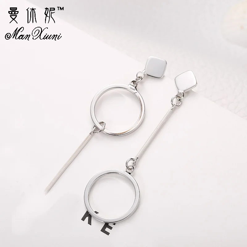 

Silver Plated Circle Round Long Tassel Stud Earrings Anti-Allergic Jewelry for Women brincos de festa longues boucles d'oreilles