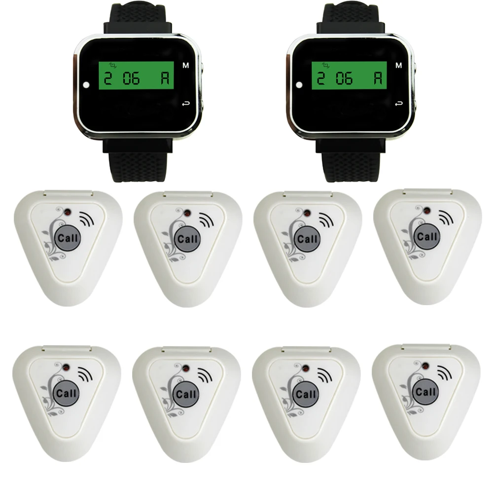 JINGLE BELLS 8 wireless call buttons+2 watch pager receiver