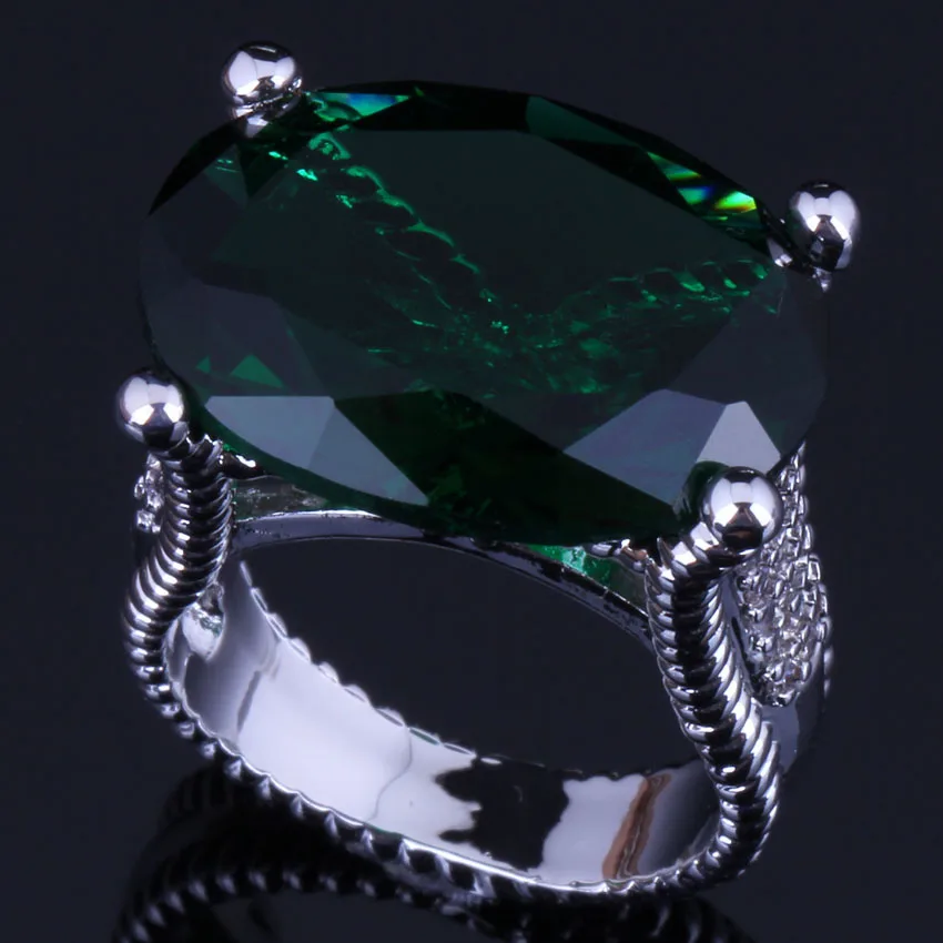 Valuable Huge Oval Egg Green Cubic Zirconia Silver Plated Ring V0572 | Украшения и аксессуары