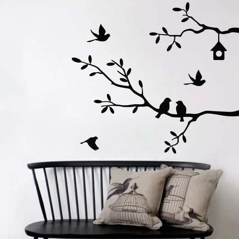 

New flying bird on the Tree Branch Wall Sticker for Living Room Wall Decals for Art Stickers diy Home Decoration animal mural
