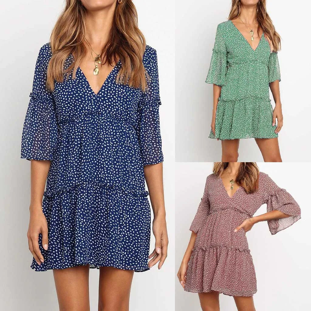 

New Arrival 2019 Summer Dress Womens Fashion Plus Size Dress Women Floral Printed Big Swing Dress Size Loose Long Dresses