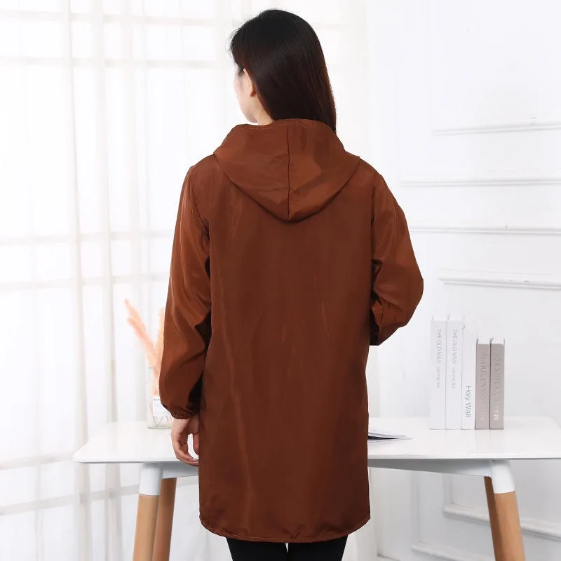 XL solid color long-sleeved men and women waterproof and oil-proof overalls protective clothing adult smock zipper kitchen apron