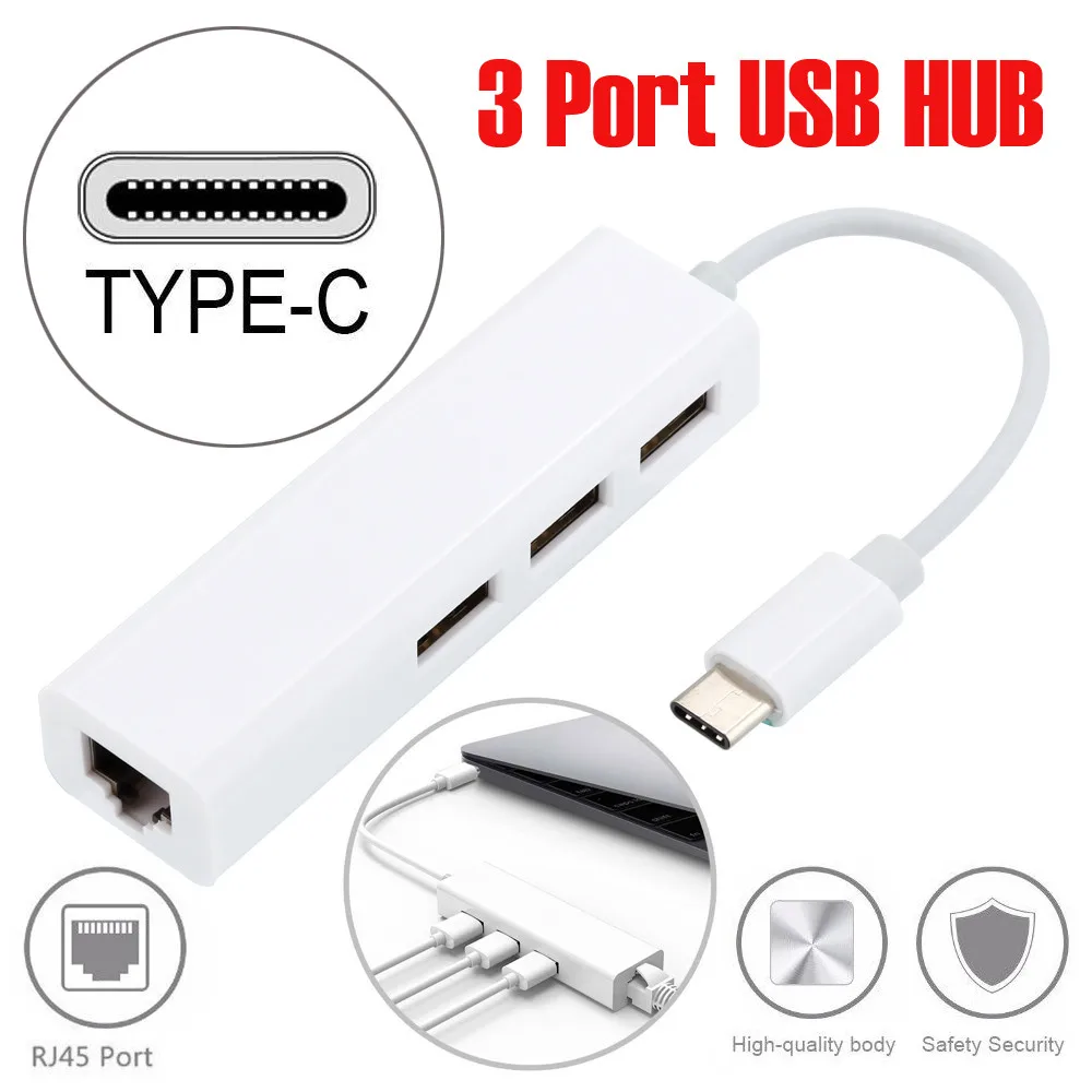 

KINGANDA USB Hub High Quality Type-C USB-C to LAN RJ45 Ethernet Network Cable Adapter & 3 USB 2.0 Port Hub for MacBook #30 L0408
