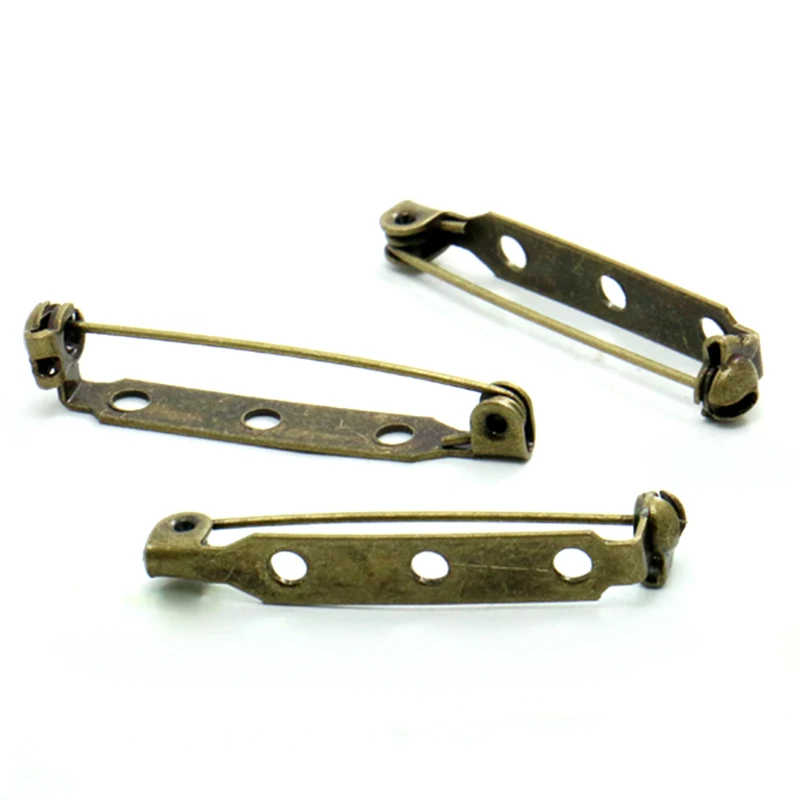 50pcs Antique Bronze Brooch Back Safety Pin/ Bar Pin 35mm Long Brooch