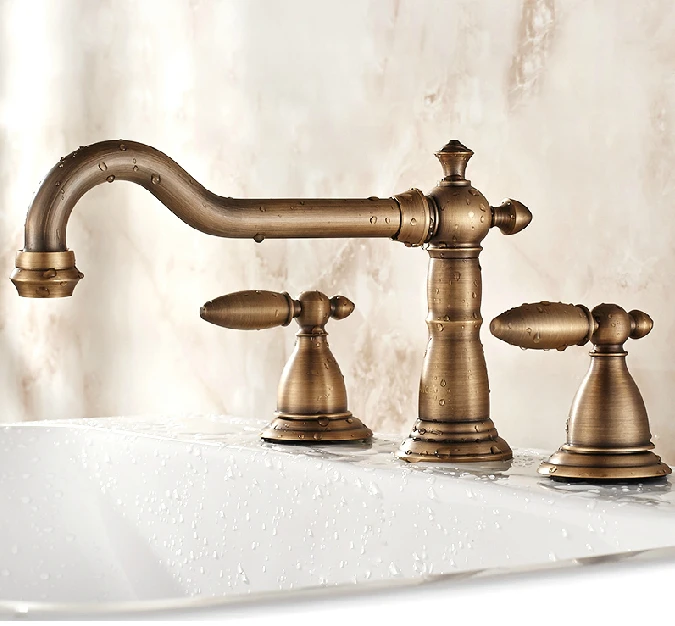 

Retro Design 3PCS Antique Bronze Bathroom Vessel Sink Faucet Dual Handle
