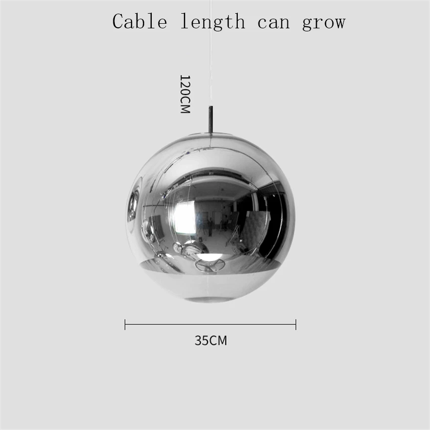 Silver Gold Glass Lustre Pendant Lights Globe Ball LED Pendant Lamp Living Room Hanging Luminaire Lamparas Lustre Lighting E27 - Цвет корпуса: Silver 35CM