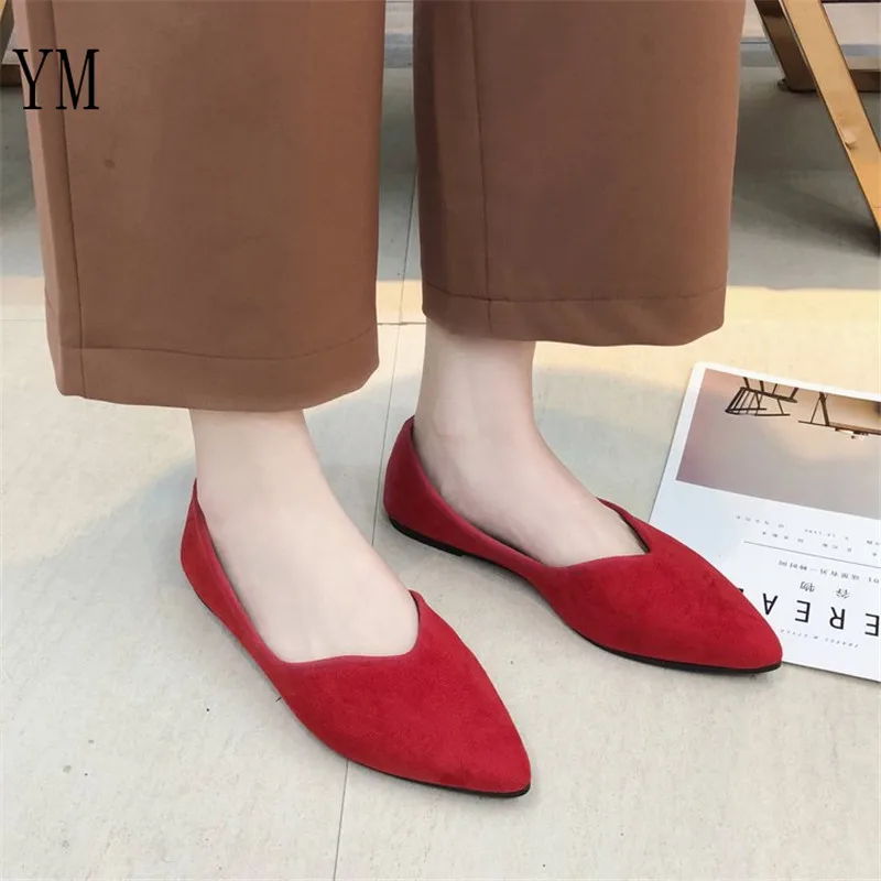

Occupational temperament Women Single shoes Spring Female Flat Heels Shoe Casual Ladies Slip On Flock Color Pointed Toe Shoes