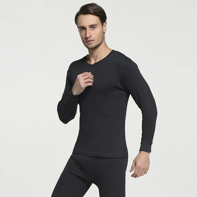 2018 Winter 100% Cotton Round Neck Warm Long Johns Set For Men Ultra-Soft Solid Color Thin Thermal Underwear Men's Pajamas M-3XL