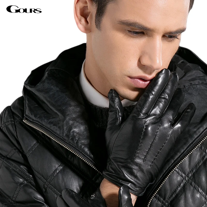 Gours зимние перчатки из натуральной кожи, мужские черные перчатки из козьей кожи для вождения, Новое поступление, модные брендовые теплые варежки GSM028