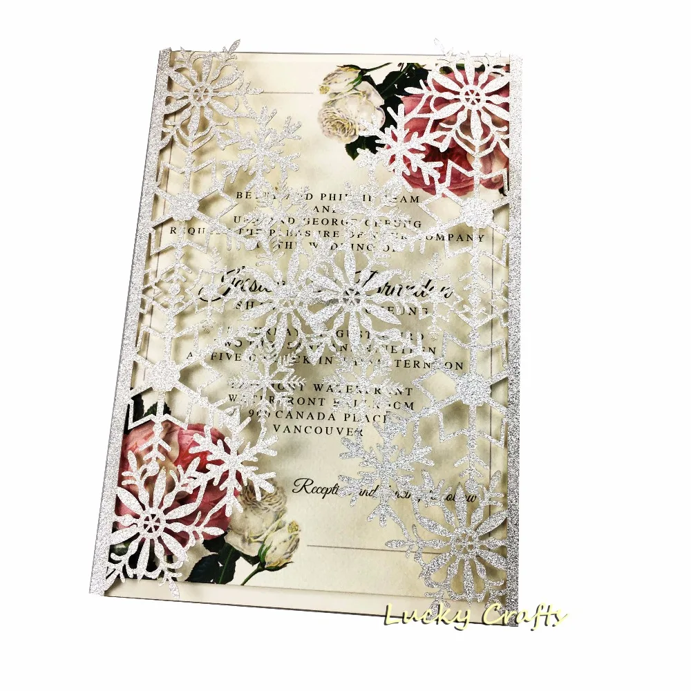 

50 шт. полый лазерный разрез зимние Серебристая блестящая бумага карты свадебные приглашения карты Поздравительные карман предложить Крышка для вечерние Декор