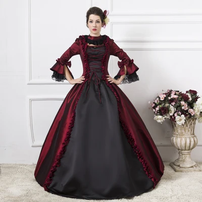 Готическое бургундское и черное платье в викторианском стиле, длинное платье в стиле ренессанса, бальное платье в театре вампира, одежда - Цвет: color