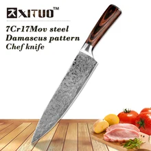 XITUO 8 “pulgadas cuchillo cocinero Japonés Patrón de acero de Damasco cuchillos de cocina Profesional Santoku Utilidad Cuchillo Filetear herramienta Hogar