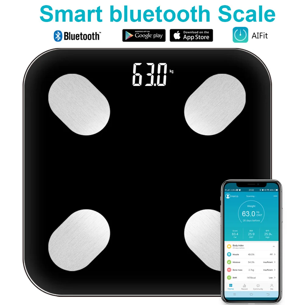 

Bluetooth Body Fat Scale Smart Digital Bathroom Weight Scale with IOS Android Smartphone App Wireless BMI Scale Body Fat Monitor