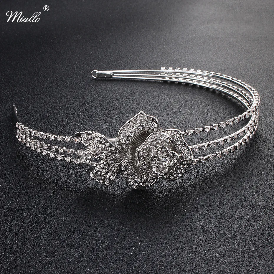 

Miallo Fashion Silver Color Rose Princess Tiaras and Crowns Wedding Headpieces for Bridal Hairstyle