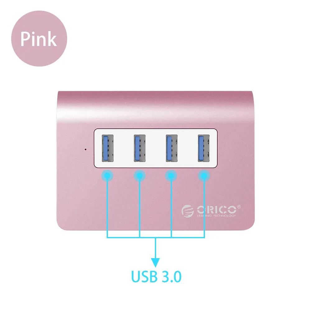 ORICO алюминиевый 4 порта USB 2.0 3.0 концентратор высокой Скорость мини Splitter Портативный хаб для портативных ПК компьютер с 1 м кабель для передачи данных - Цвет: Pink