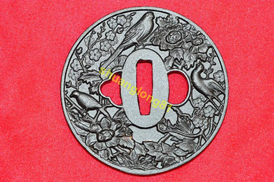 Высококачественная резная железная сталь японская Tsuba Seppa зеленая оболочка Wakizashi