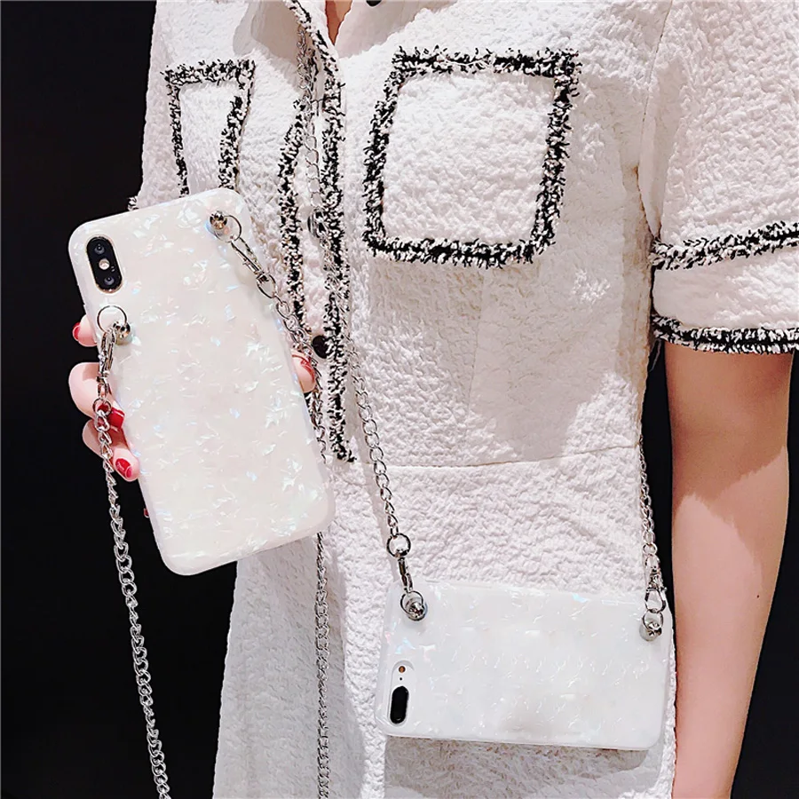 

glitter foil shoulder chain strap tpu case for iphone 7 8 6s 6 plus X XR XS MAX case cover bling soft silicon phone bag c apa fu