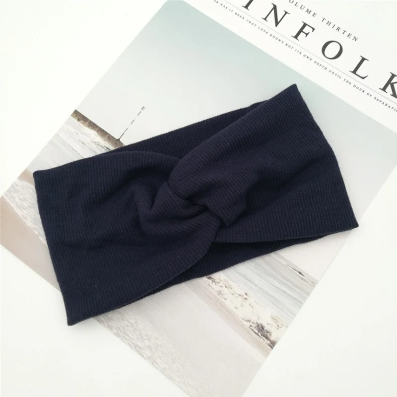 navy blue Однотонные повязки на голову детская чалма девочка скрученные завязанные нейлоновые Эластичные аксессуары для волос Детские повязки для новорожденных - Color: navy blue