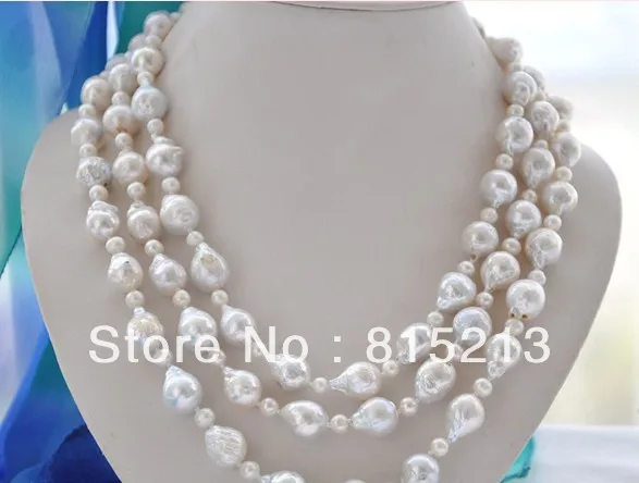 

ddh00698 3strands almost round white KESHI REBORN PEARL necklace