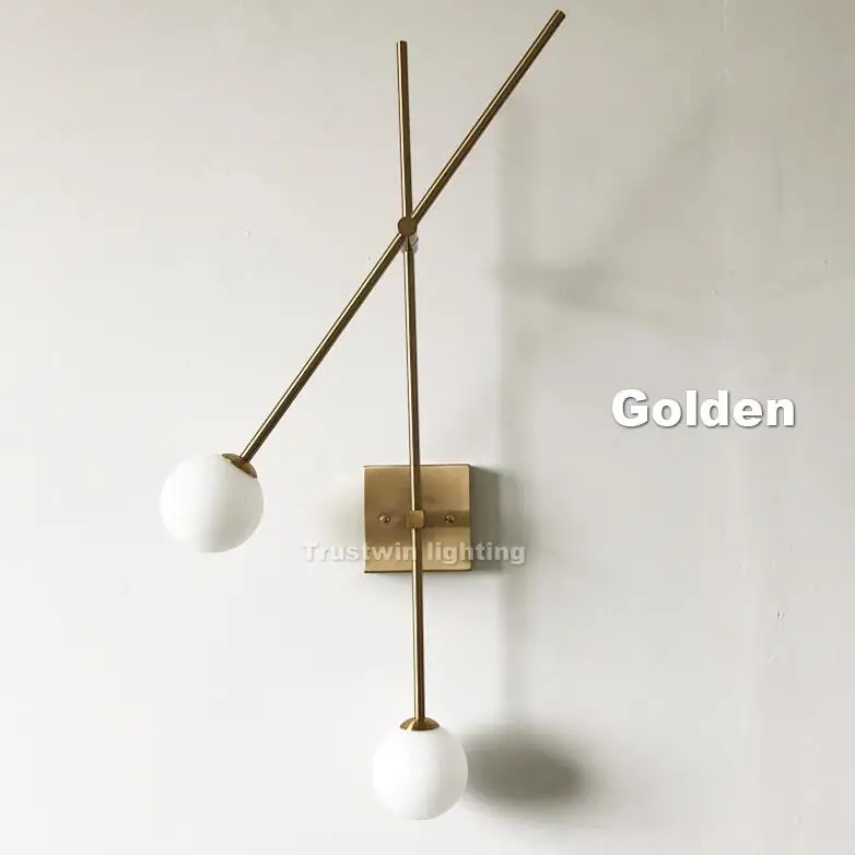 Golden wall lamp Минимализм, современный светодиодный настенный светильник, черный, золотой, железный стеклянный шар, глобальный большой настенный светильник, бра для фойе, спальни - Цвет абажура: Golden wall lamp