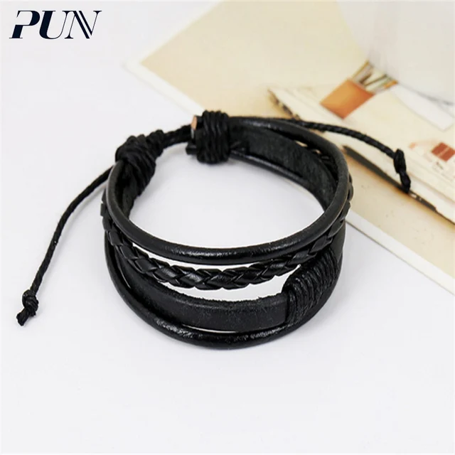 Pun Braclet Hand Chain Braslet Charm Personalized Leather Pun Braclet Hand Chain Braslet Charm Personalized Leather Braided Bracelet Femme Female Male Men Bts