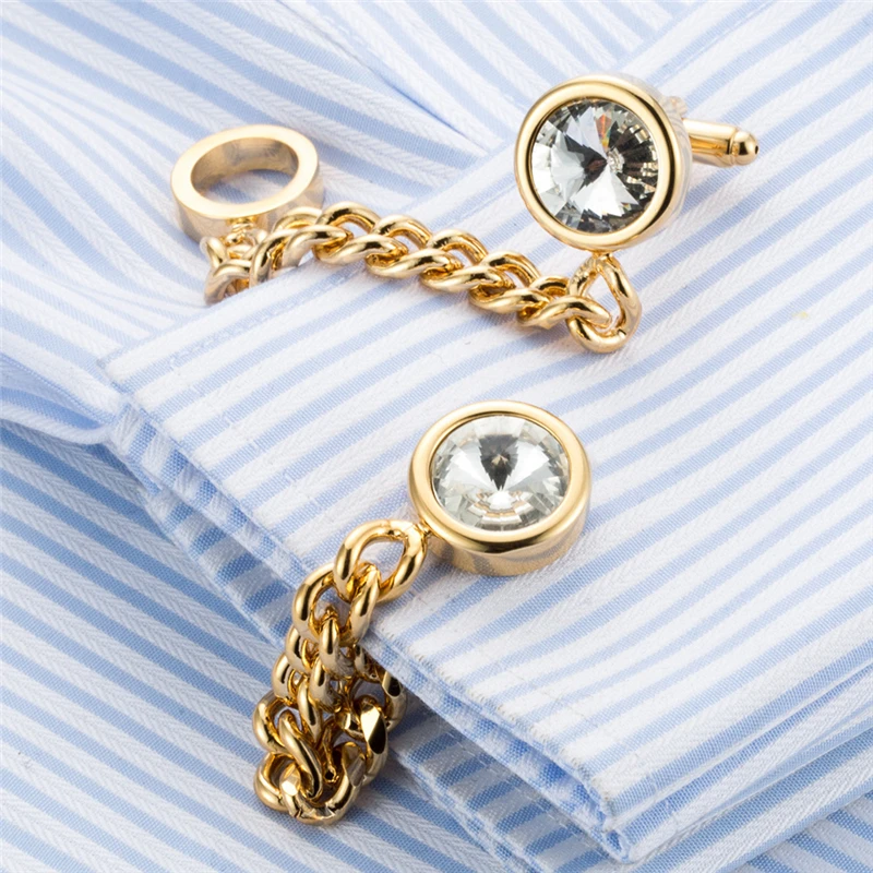 Buy Gold/Silver Chain Crystal Cufflinks Mens Chain