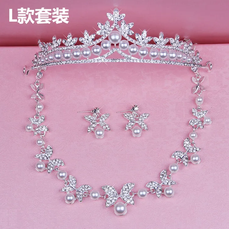  Bead Glamorous Multi Rhinestones Inserted Wedding Necklace, Tiara Headband and Earrings Jewelry Set Size (1)