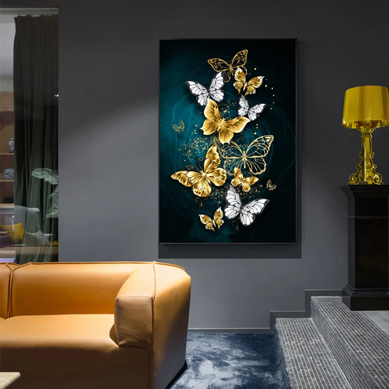 Абстрактные золотые крылья бабочка живопись стол большой плакат печать настенные художественные картины для гостиной Cuadros Salon плакаты BTS