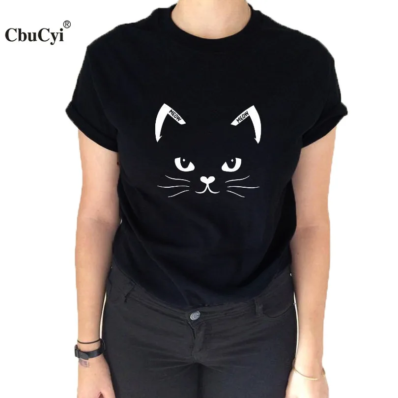 Funny Cat Tshirt Harajuku Cat Face Graphic Tees Women T Shirt Black White Casual T shirt Tumblr