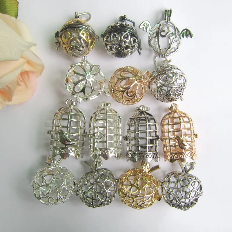 

DIY Locket Pendant Bird Cage /Apple/ Flowers/Hearts Metal Jewelry Component Fit For 16mm Balls