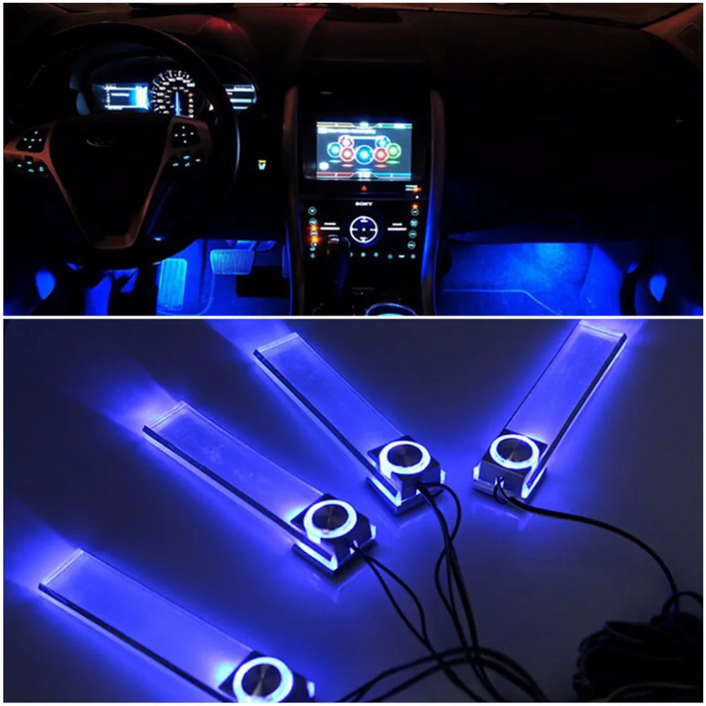 Cheap 12V 4 in 1 Car Charge LED Interior Floor Decorative Light Lamp Blue Colors Atmosphere Light Inside Foot Lamp New Style 0