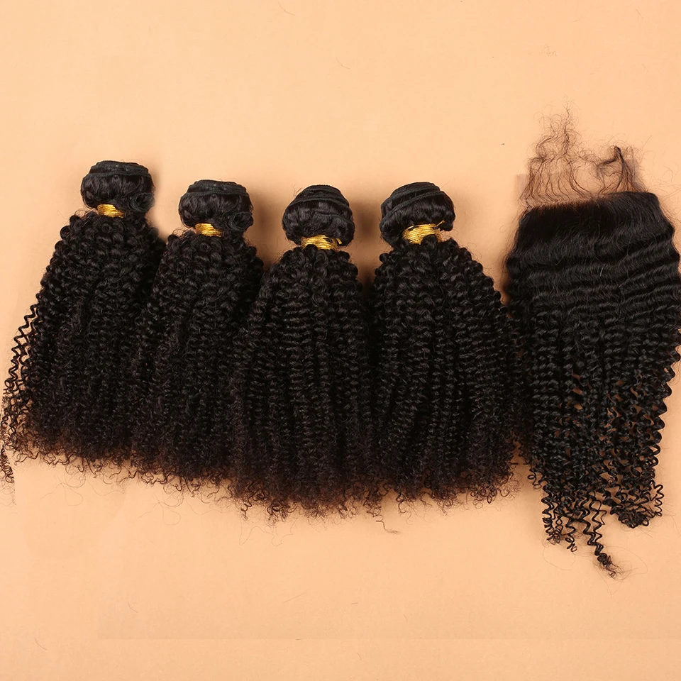 7A Grade Slove Virgin Mongolian Kinky Curly Hair with Closure by DHL free Shipping 100% Kinky Curly Virgin Hair Human Weave