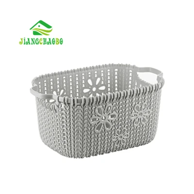 JiangChaoBo пустотелая корзина для хранения из искусственного ротанга, Настольная корзина для хранения закусок и мусора, пластиковая корзина для кухни и ванной - Цвет: M Gray