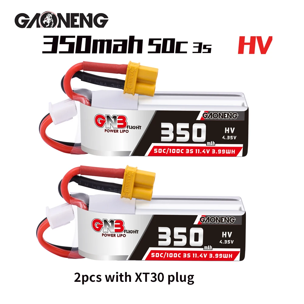 2 шт Gaoneng GNB 350mAh 3S HV 11,4 V 50C/100C Lipo аккумулятор XT30 разъем для полной скорости маленький лидер RC FPV гоночный Дрон